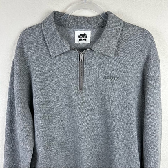 ROOTS Original Quarter zip collared gray sweater size: XL - Picture 2 of 10